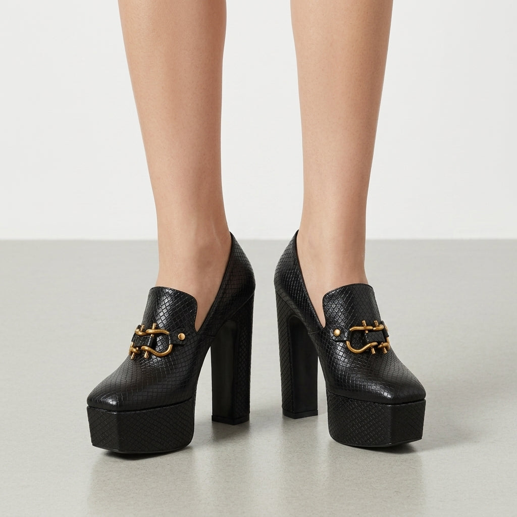 Women's Platform Loafers Faux Leather Block Heel – Celeste