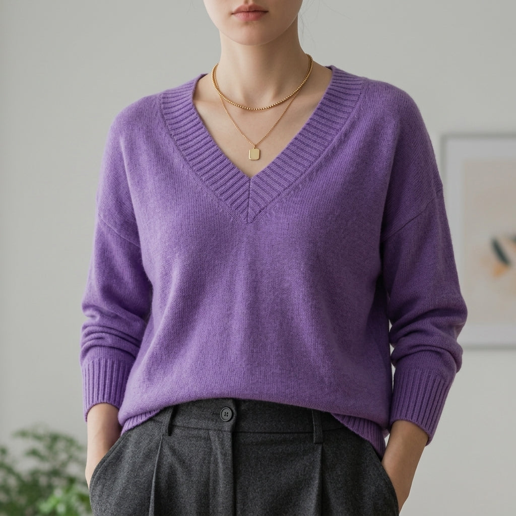 V-Neck Sweater Soft Fabric Blend Refined Style – Elara