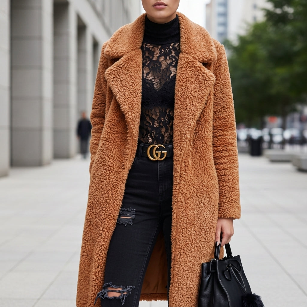 Women's Long Faux Shearling Teddy Coat – Elara