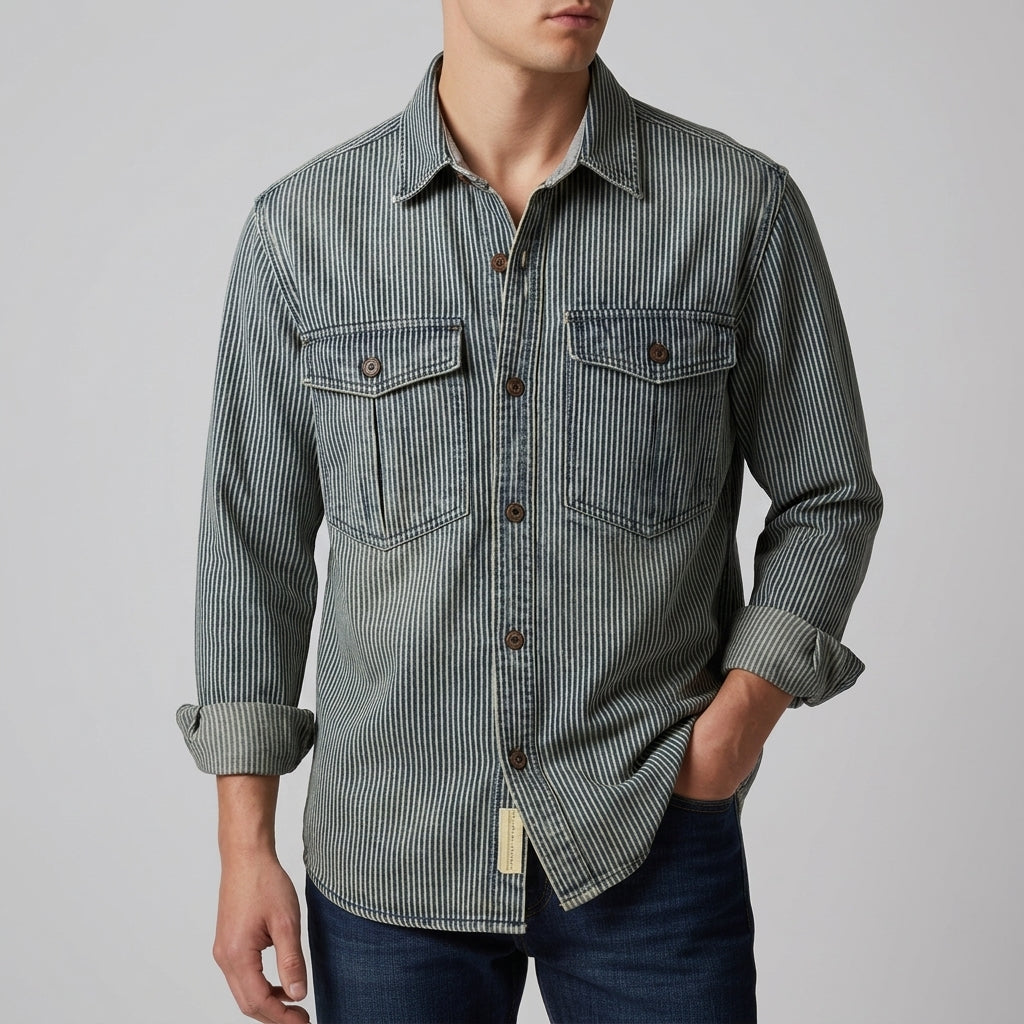 Women’s Striped Denim Shirt Vintage Cotton Blend – Marlowe