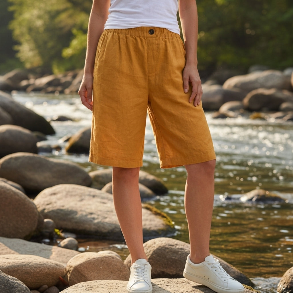 Women's Bermuda Shorts Wide A-Line Fabric Blend Elastic Waist – Elara