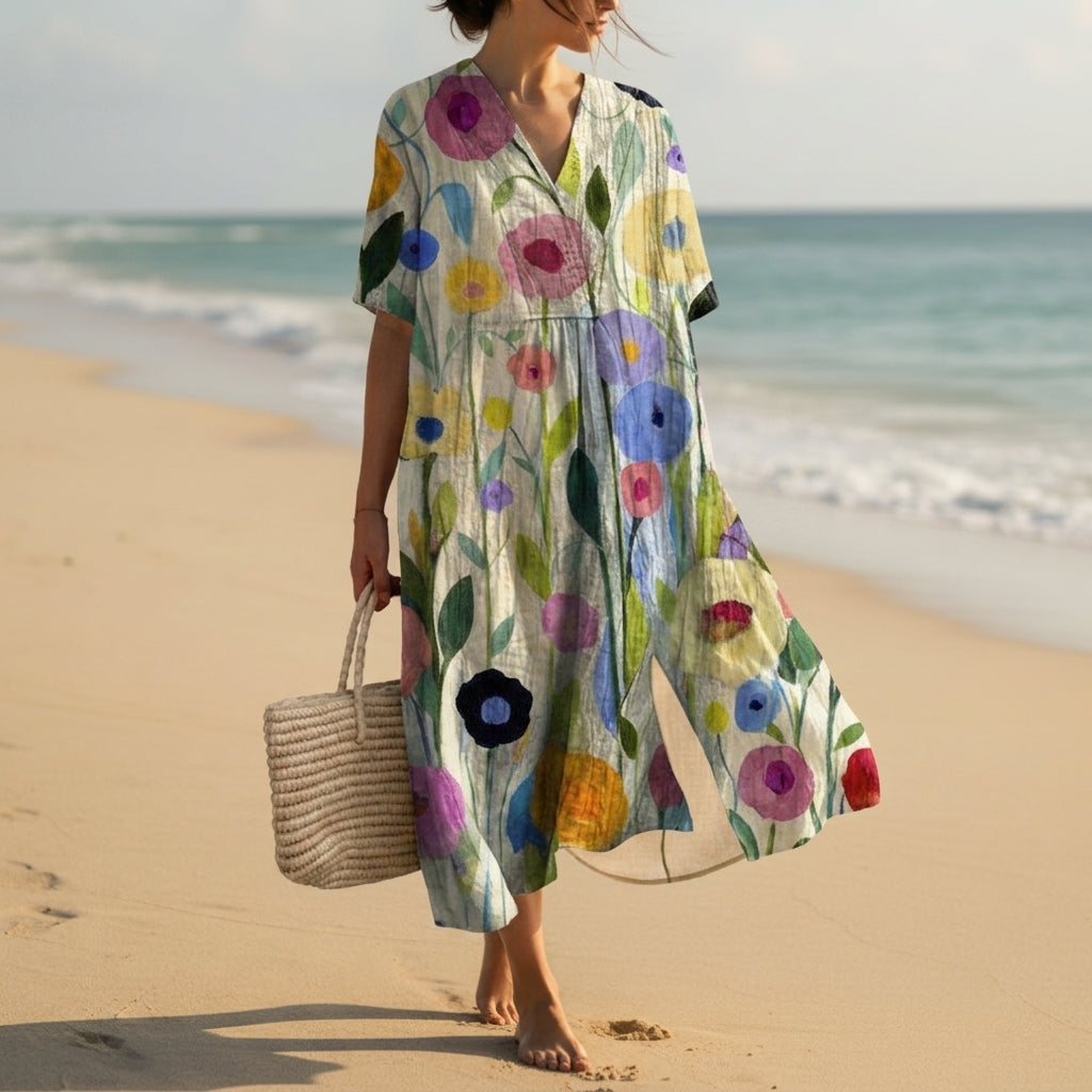 Women's Floral Cocoon Summer Dress V-Neck Lightweight Fit – Elara