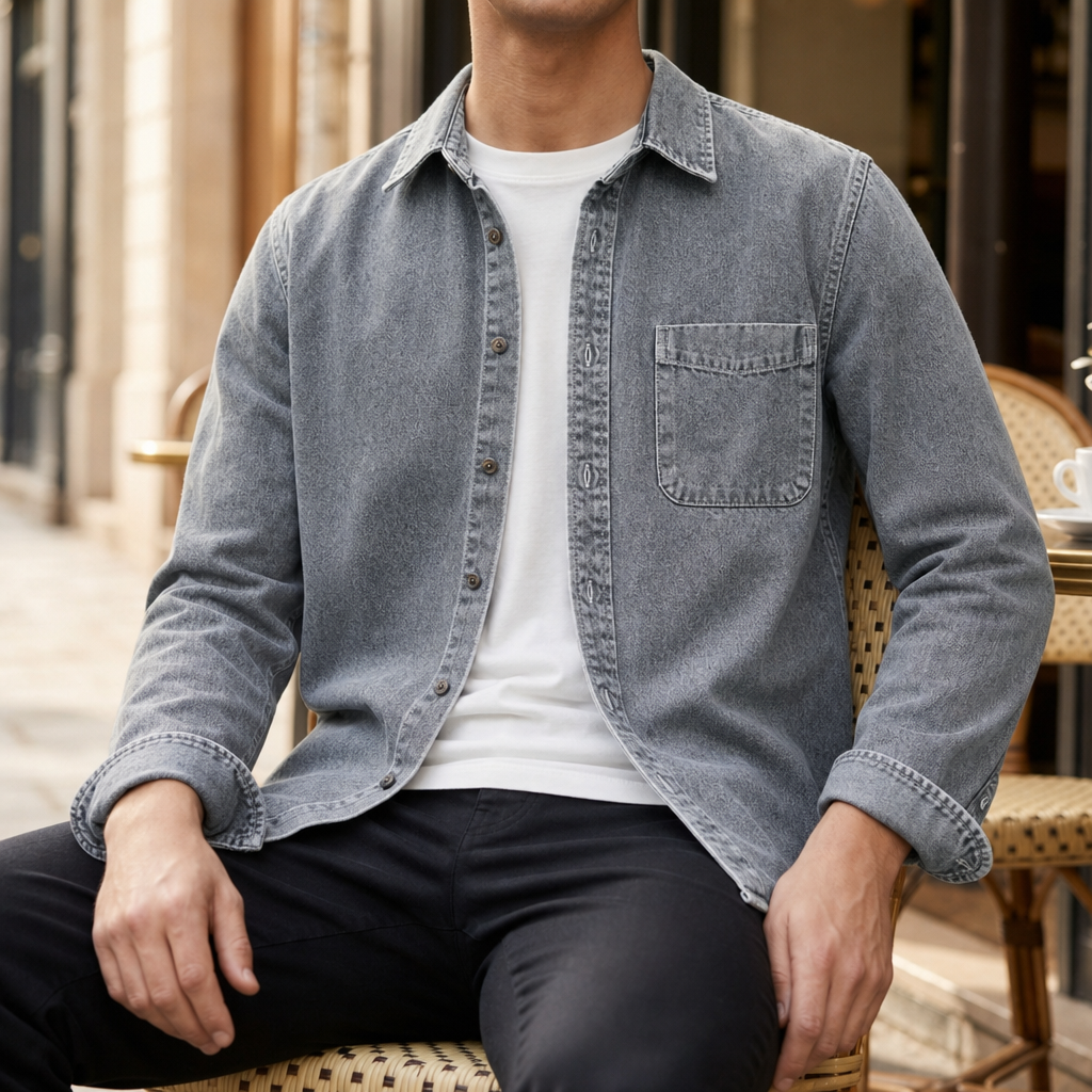 Cotton Denim Shirt Vintage Washed Button Front – Marlowe
