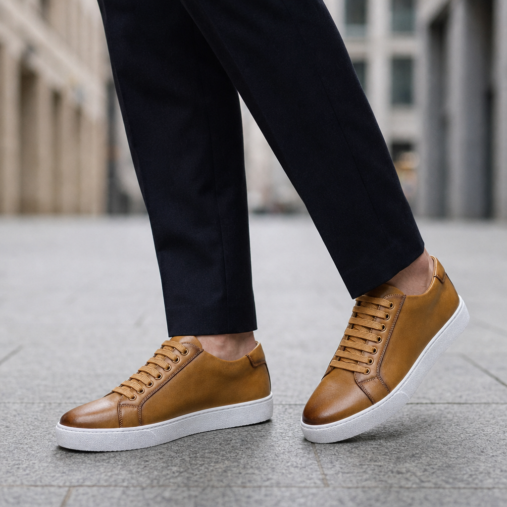Faux Leather Lace-Up Sneakers with Cushioned Footbed – Marlowe