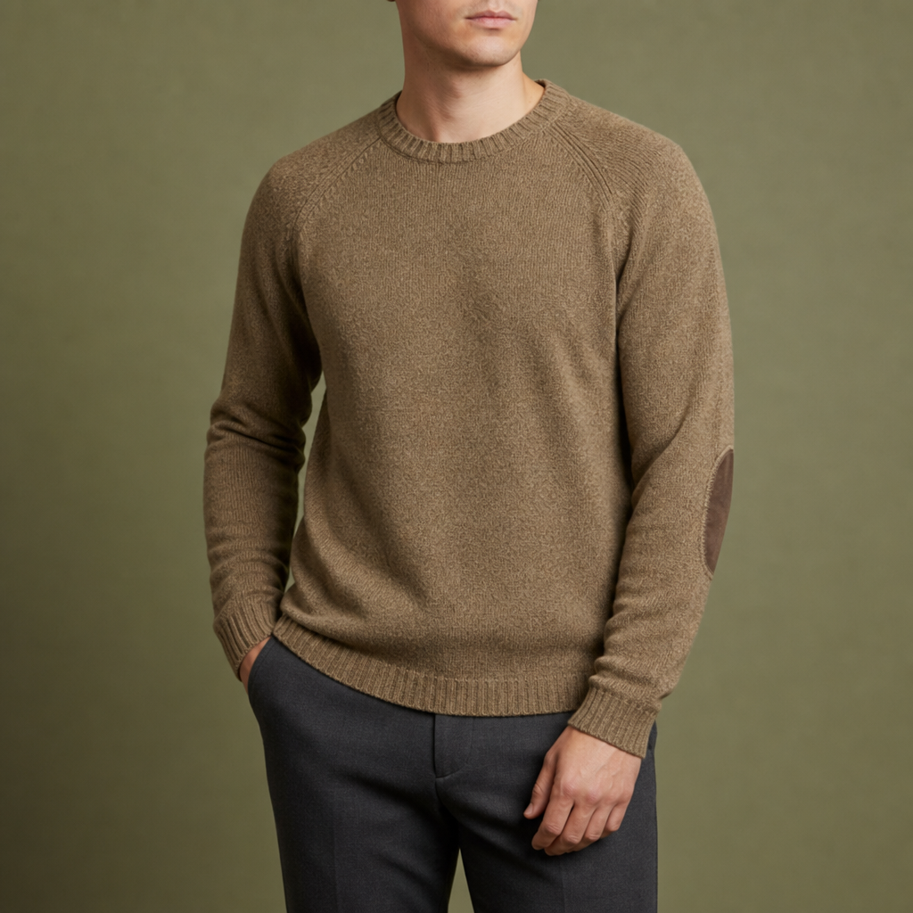 Wool Cotton Crewneck Sweater Corduroy Elbow Patches – Alder