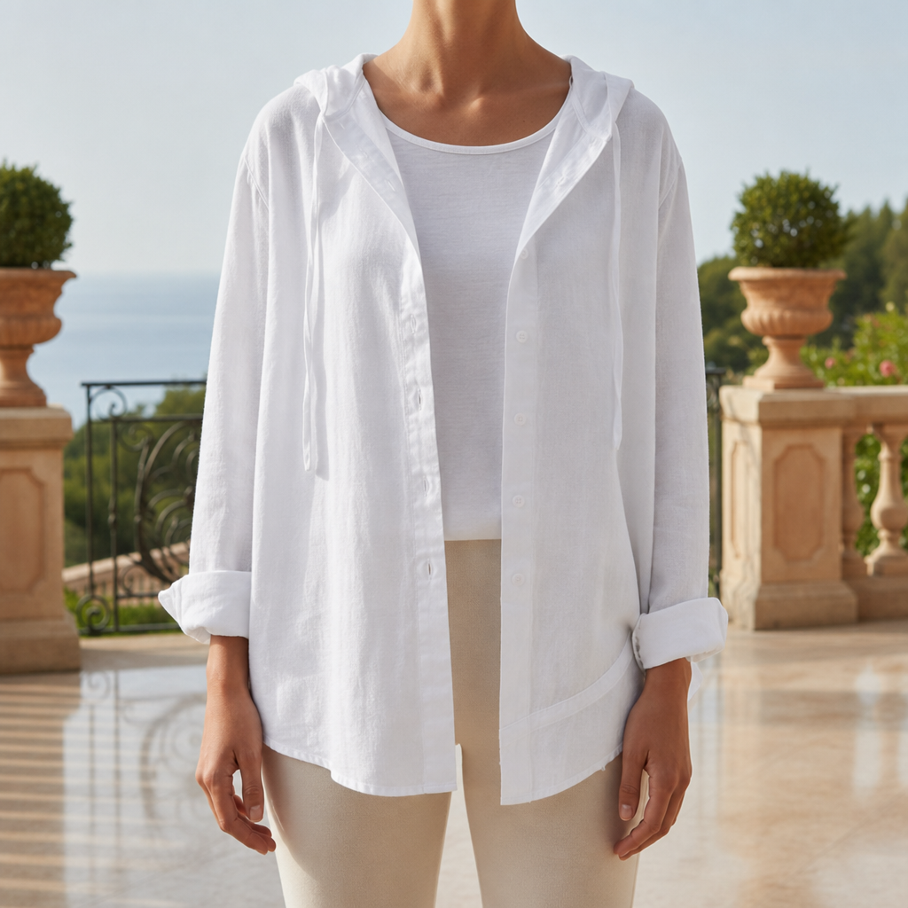 Striped Hooded Shirt Cotton Linen Button Front – Marlowe