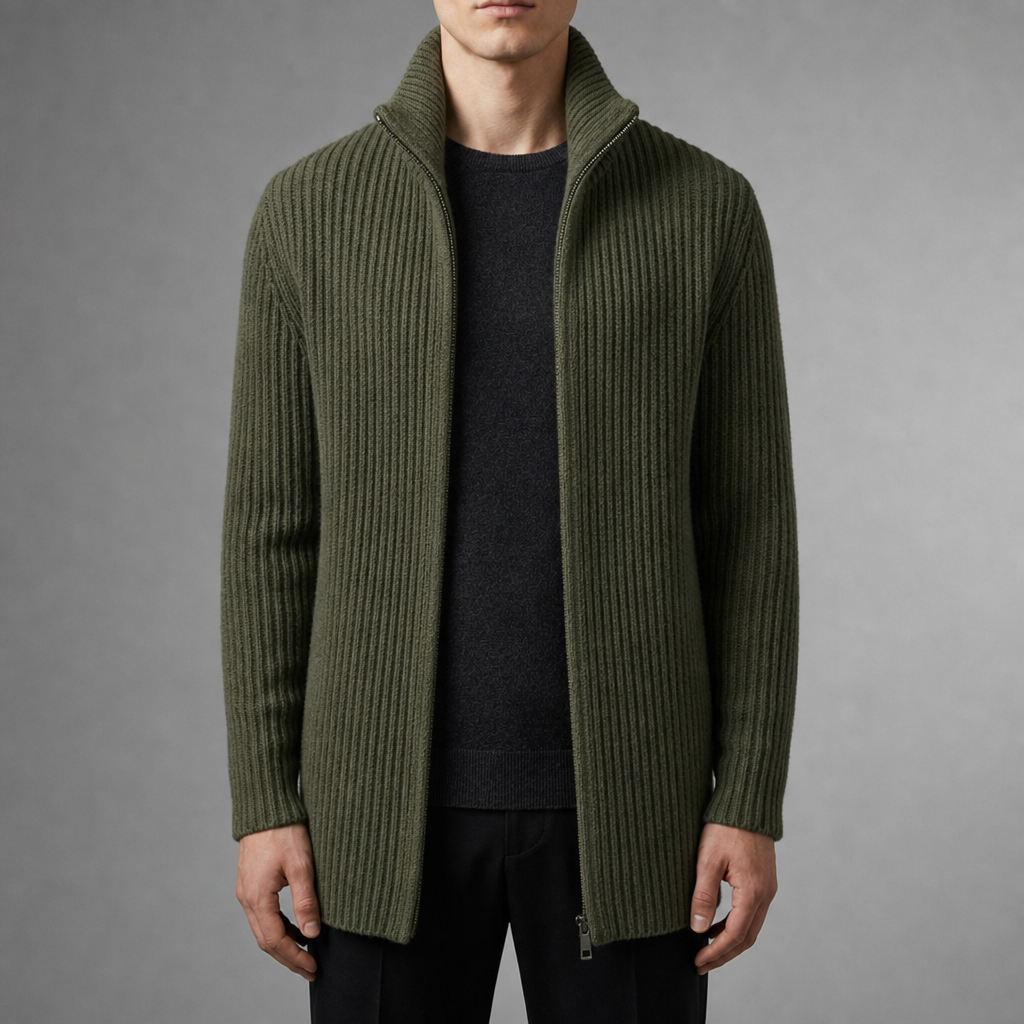 Ribbed Knit Cardigan for Women Cotton Blend Mid Length – Elara