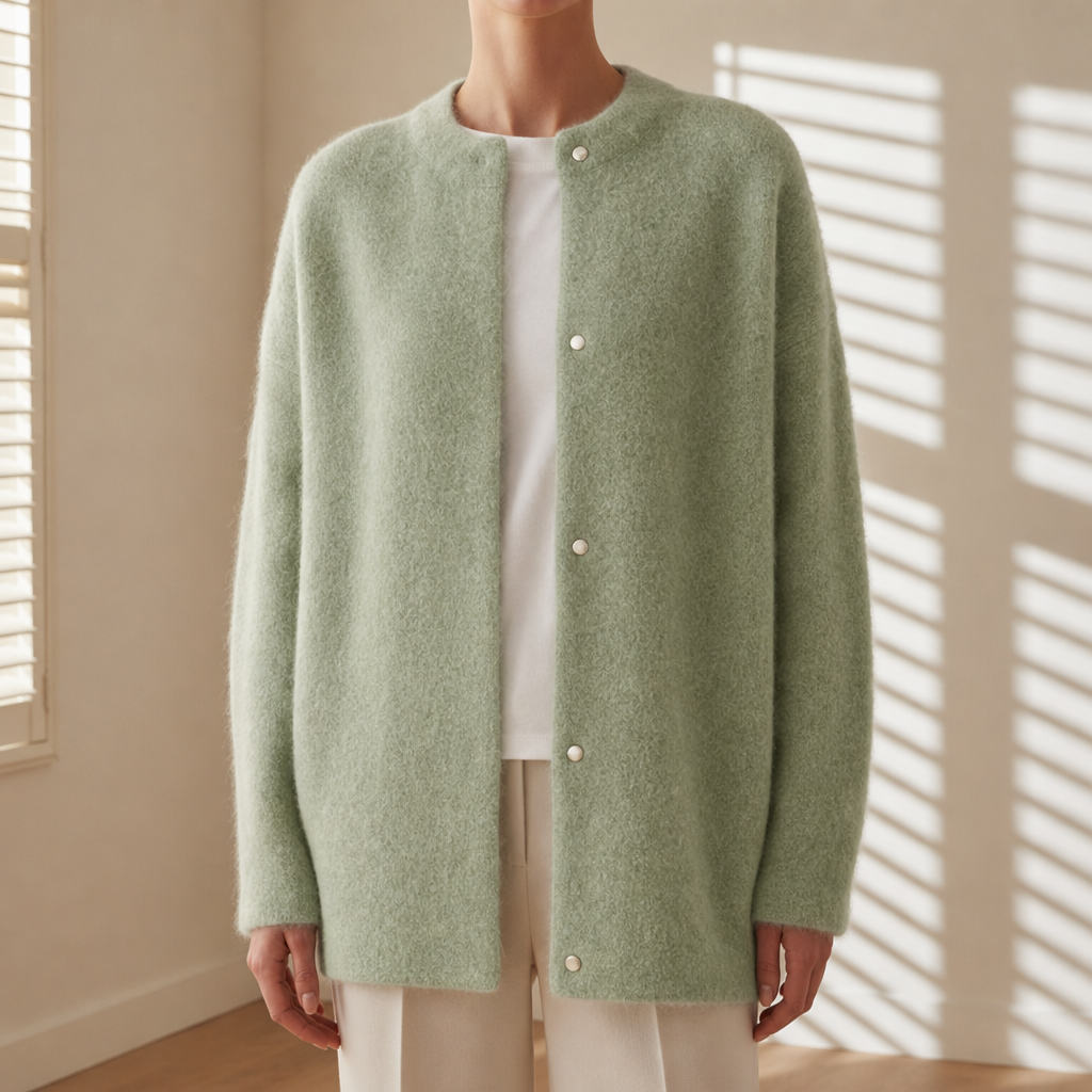 Oversized Wool Cardigan With Suede Accents Relaxed Open Front – Elara
