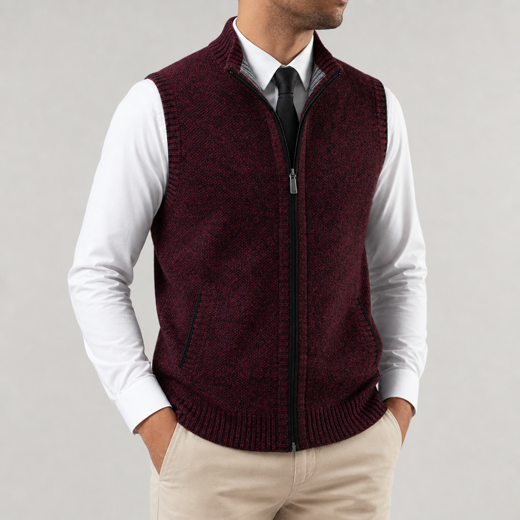 Women's Wool-Blend Knit Vest Zip-Up Sleeveless Layering – Elara