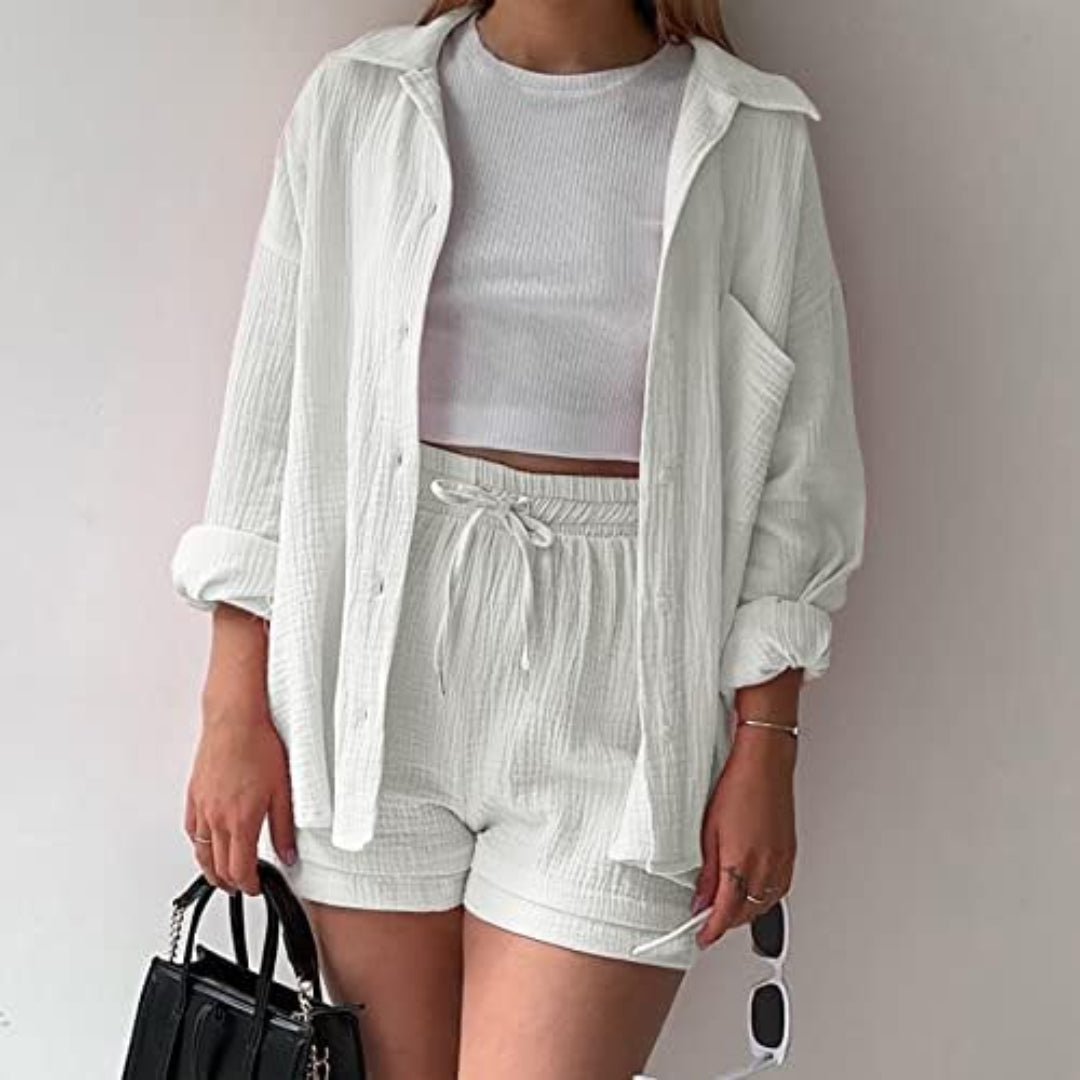 Adelie Stylish Relaxed Fit Button-Up Set for Everyday Comfort