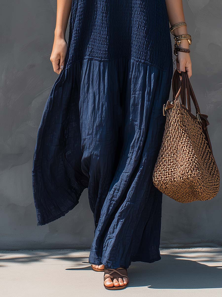 Robe maxi bohème chic patchwork coton-lin