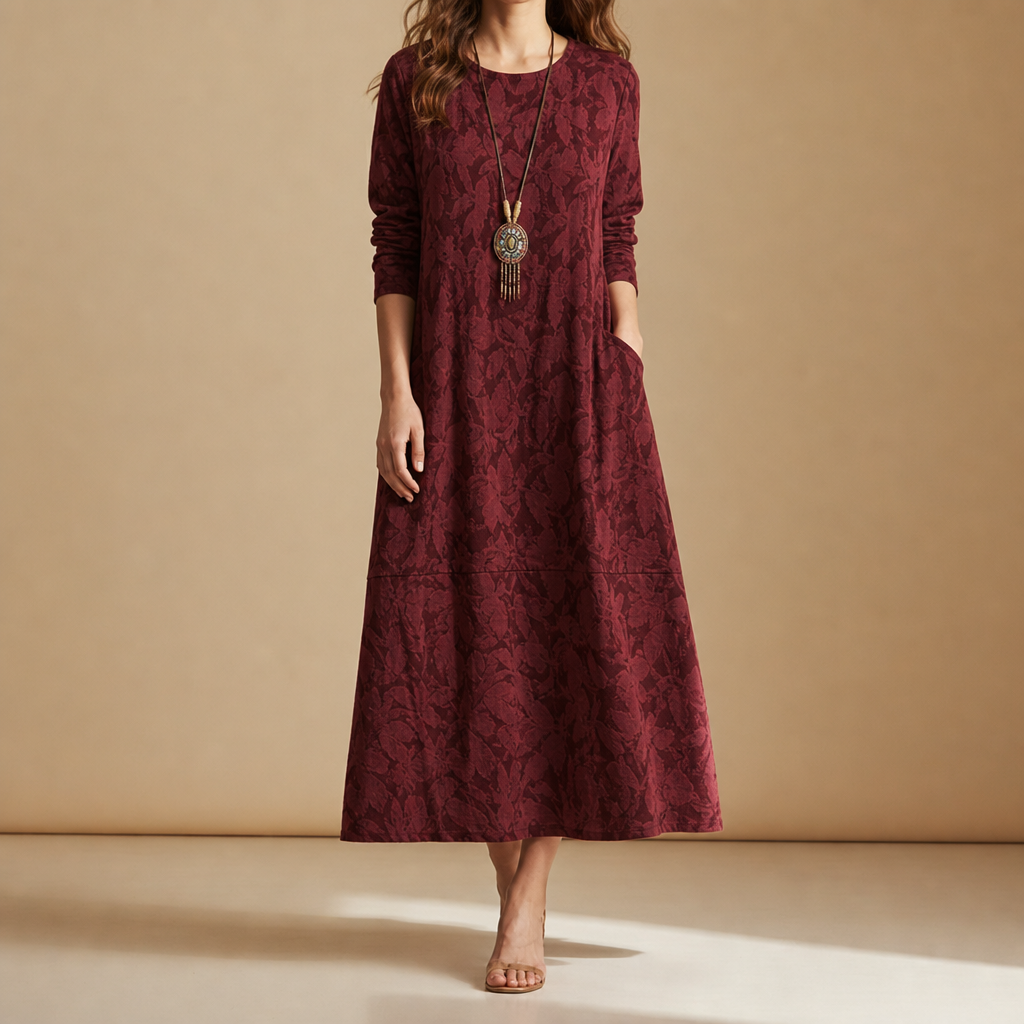 Women's Botanical Print Midi Dress Cotton Blend Relaxed Fit – Elara