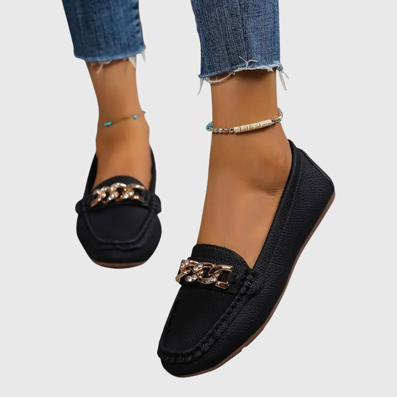 Melissa Orthopedic Loafers with Cushioned Insole and Gold-Chain Accent