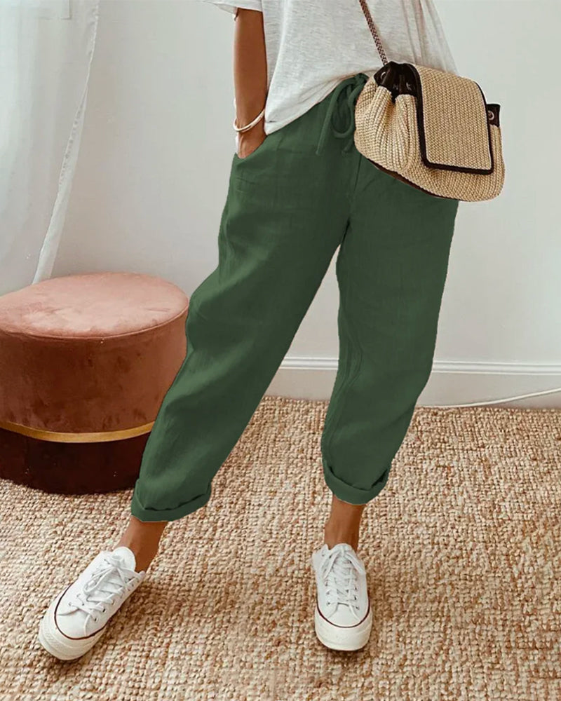 Pantalon en lin respirant à coupe décontractée pour femmes – Léger et parfait pour un usage quotidien