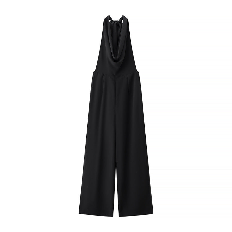 Combinaison élégante drapée à col halter et jambes larges