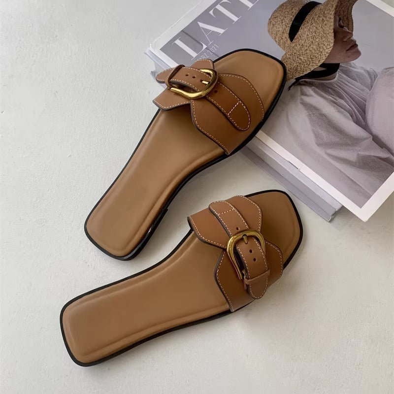 Erica Buckle Flat Sandals with Adjustable Strap – Stylish Comfortable Footwear
