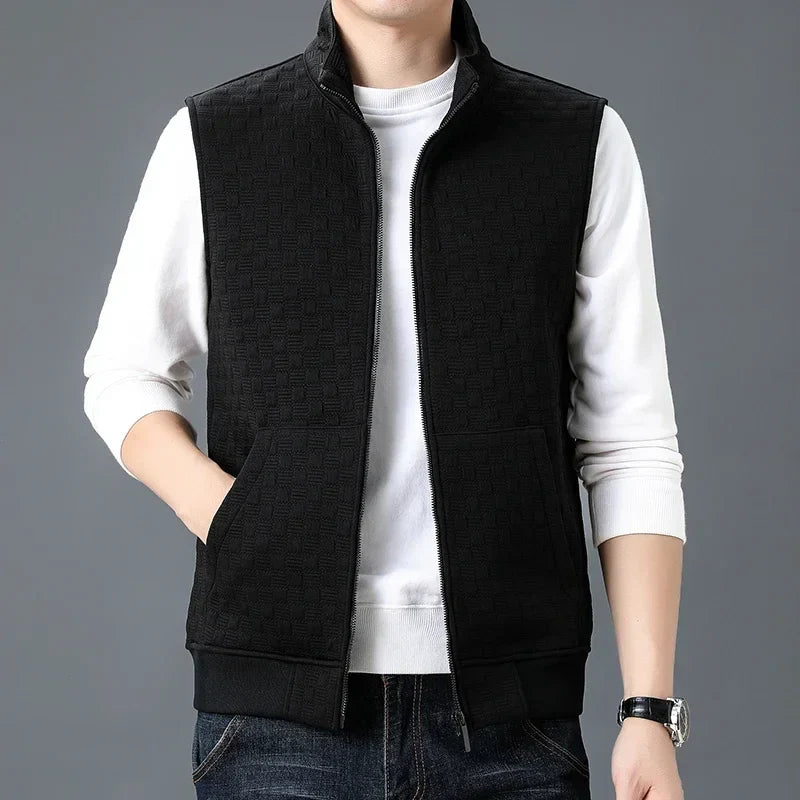 Athletic Grid-Textured Zip Vest with Wrinkle-Resistant Fabric