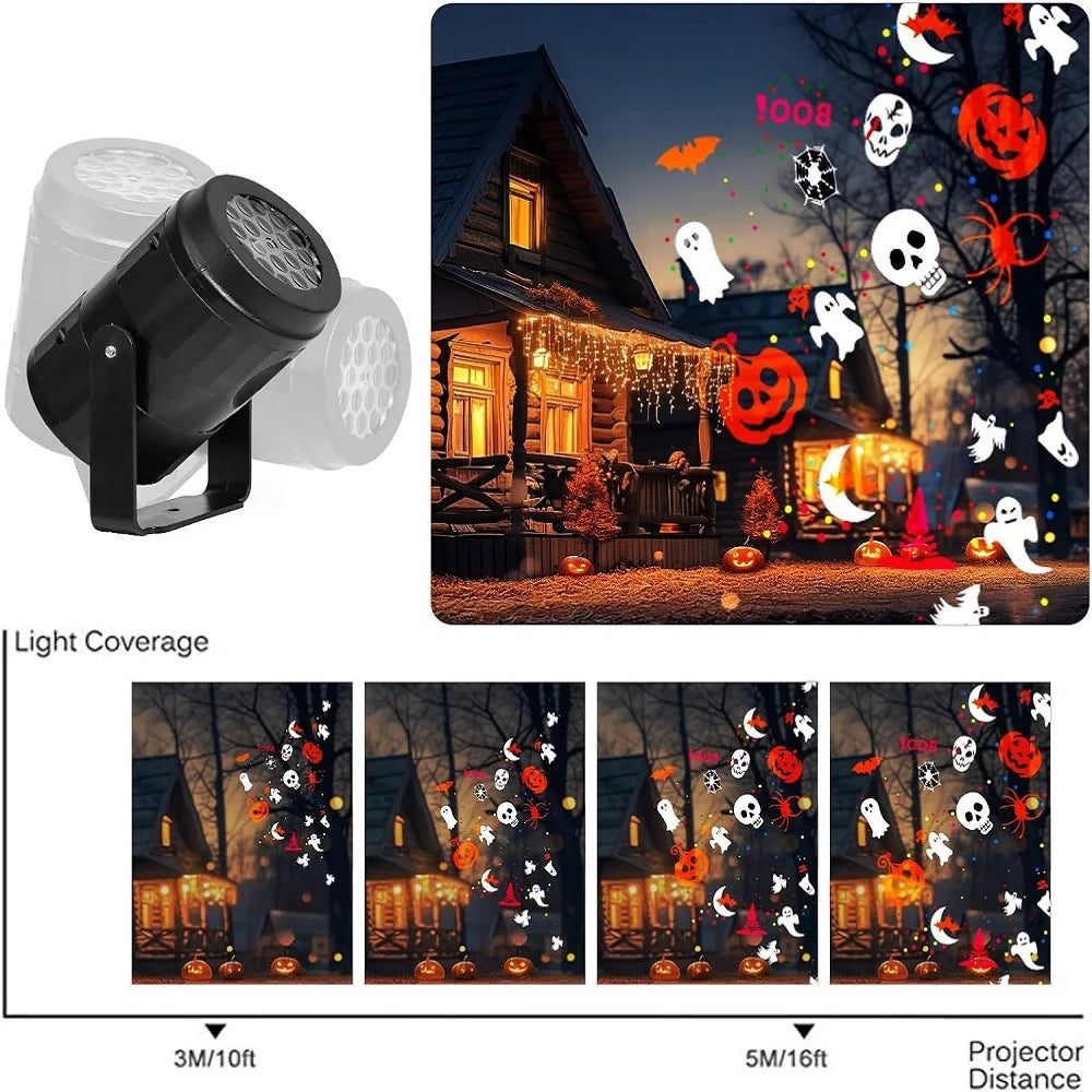 Outdoor Halloween LED Rotating Projector Lights for Spooky Silhouettes and Festive Ambiance