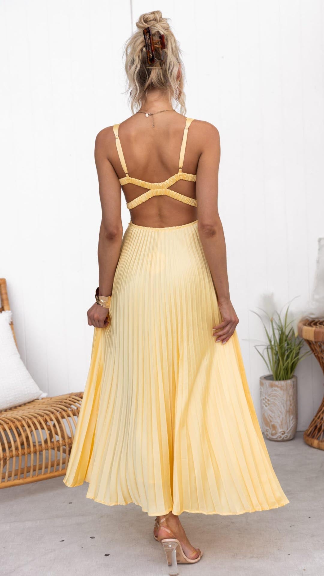 Rosalind | Women's Wedding Guest Pleated V-Neck Maxi Dress Evening