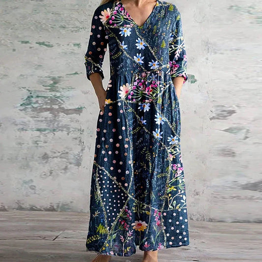 Kirsten Floral V-Neck Maxi Dress Elegant Flowing Summer Design