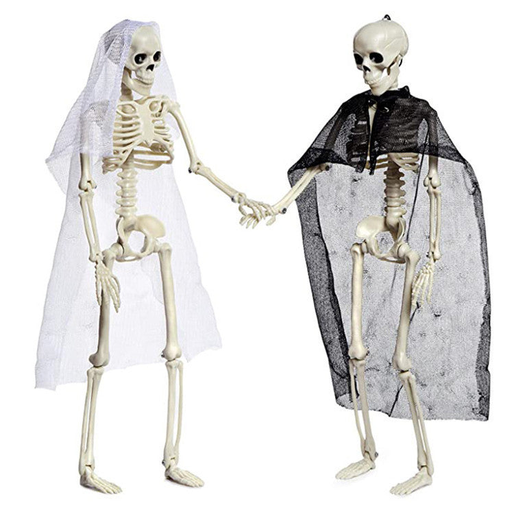Halloween Skeleton Couple Decoration Props with Wedding Veil for Haunted Party and Spooky Celebrations