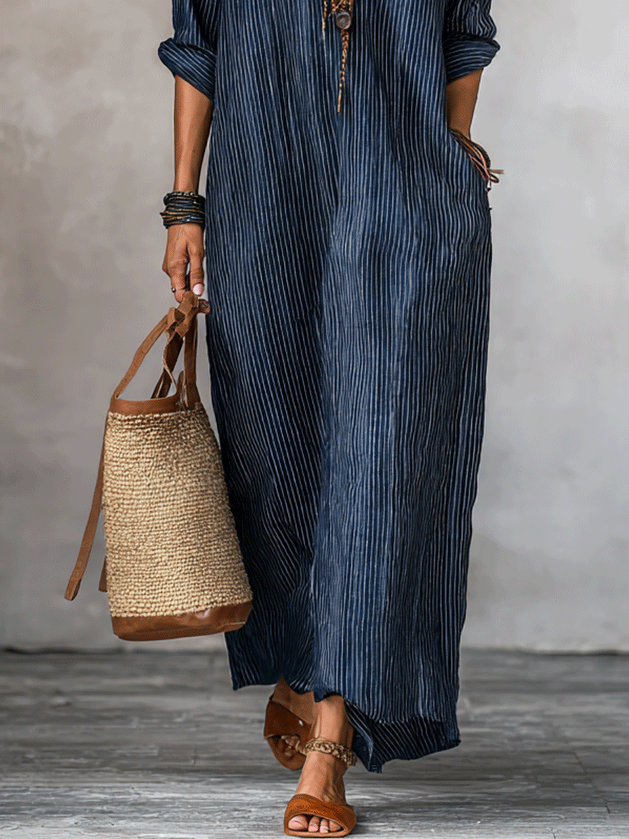 Robe maxi nomade indigo décontractée