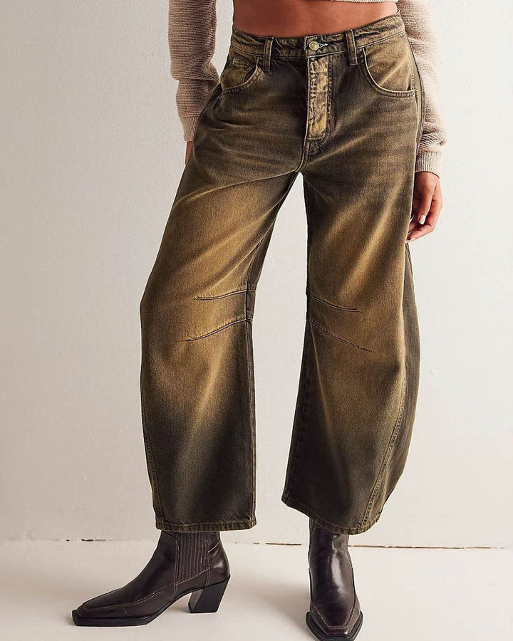Jean large décontracté longueur cheville pour femmes - Taille mi-haute avec design à 4 poches