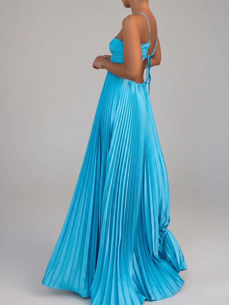Elegant Halter Backless Pleated Maxi Dress