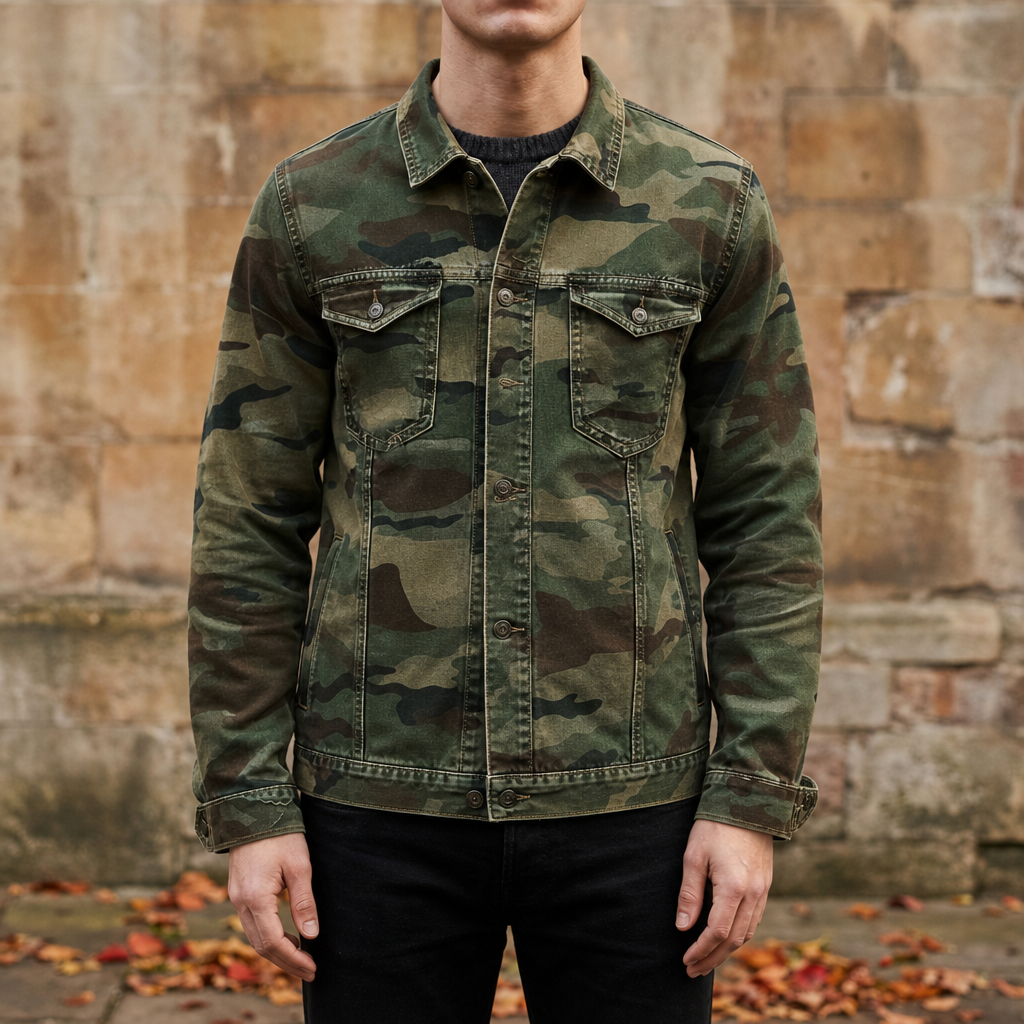 Men's Camouflage Cotton Canvas Jacket with Lapel Collar – Rowan