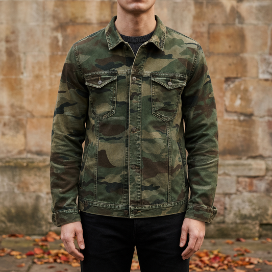 Men's Camouflage Cotton Canvas Jacket with Lapel Collar – Rowan