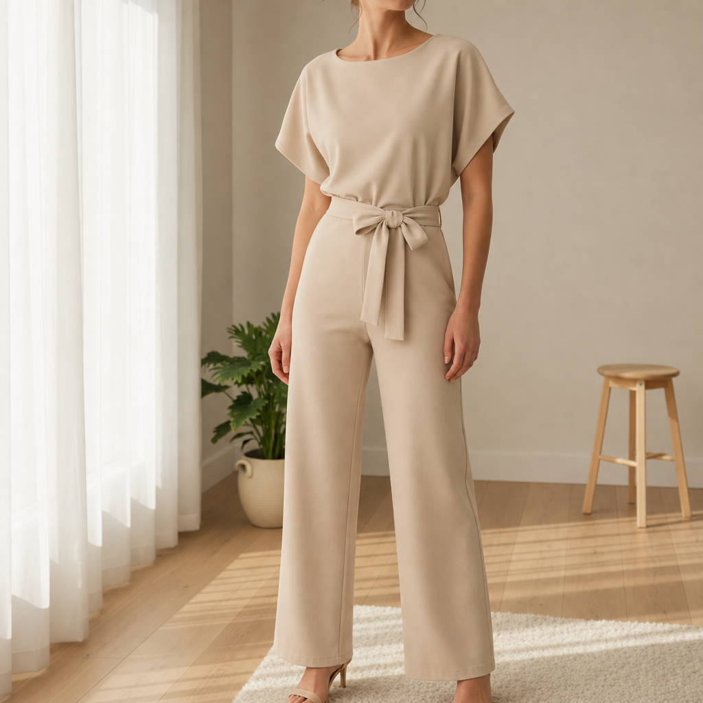 Women's Ponte Knit Batwing Jumpsuit Belted Defined Waist – Celeste