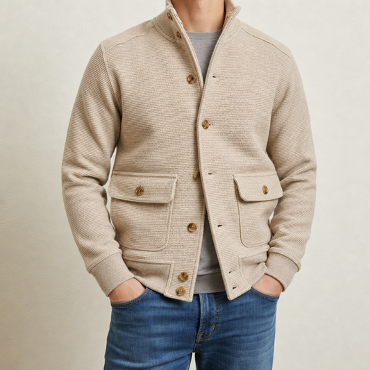 Women's Stand Collar Knit Jacket Smooth Polyester Blend – Elara