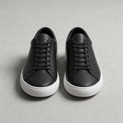 Women's Faux Leather Low-Top Sneakers Black Orthopedic Support – Alina
