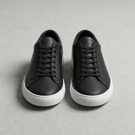 Women's Faux Leather Low-Top Sneakers Black Orthopedic Support – Alina