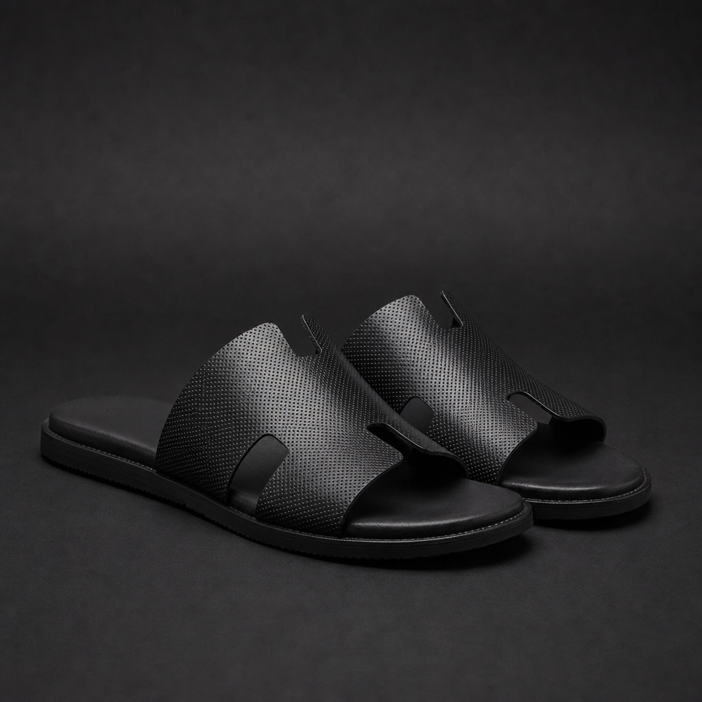 Slides Perforated H-Strap Faux Leather Slip-On – Marlowe