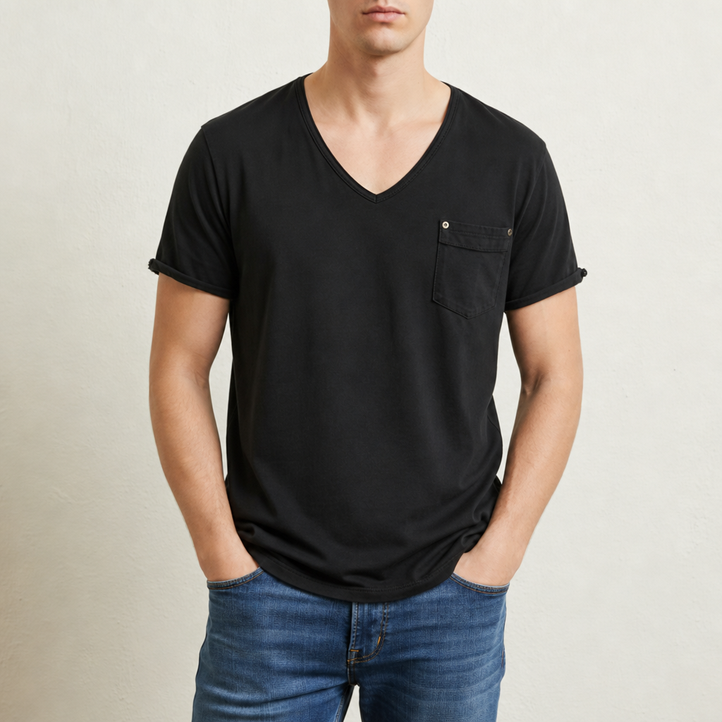 Men's Cotton Blend Deep V Neck Pocket T Shirt Regular Fit – Laurent