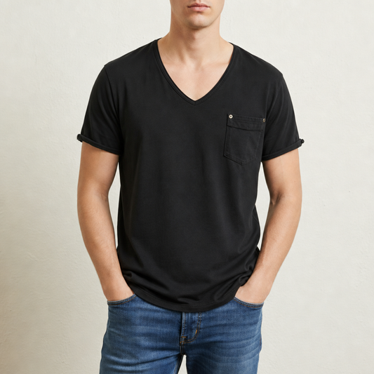 Men's Cotton Blend Deep V Neck Pocket T Shirt Regular Fit – Laurent
