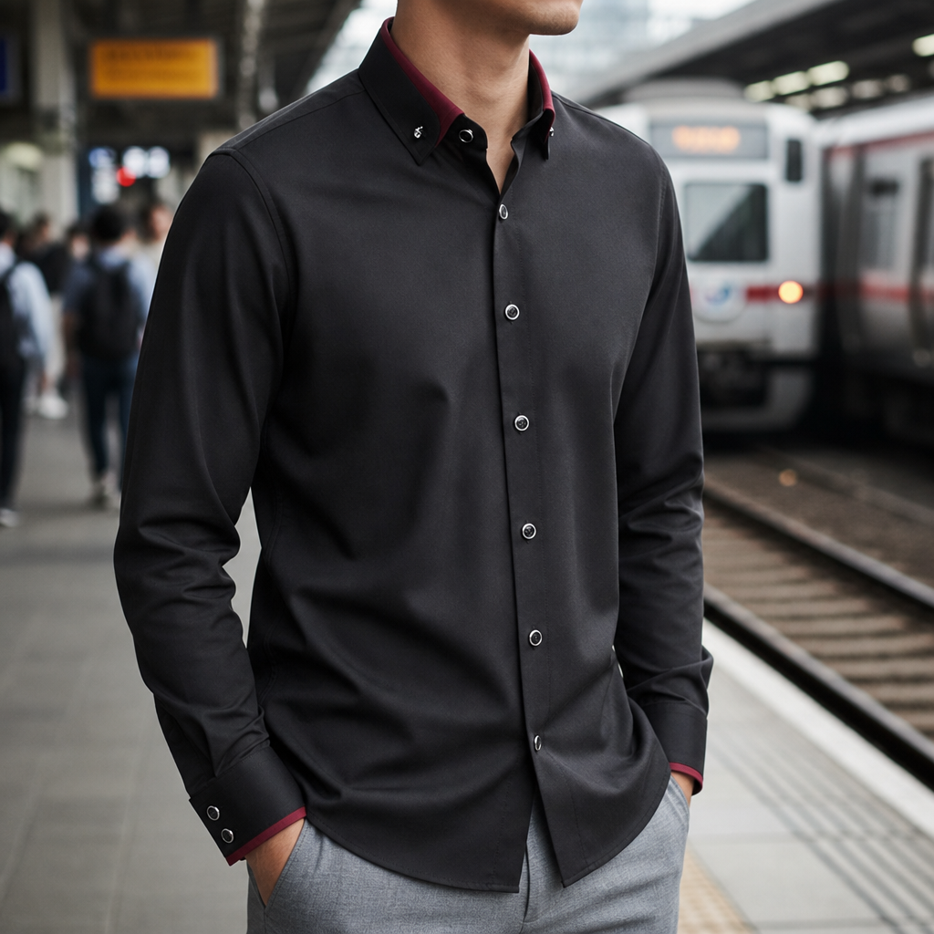 Men's Cotton Stretch Dress Shirt Contrast Collar Tailored Fit – Alton
