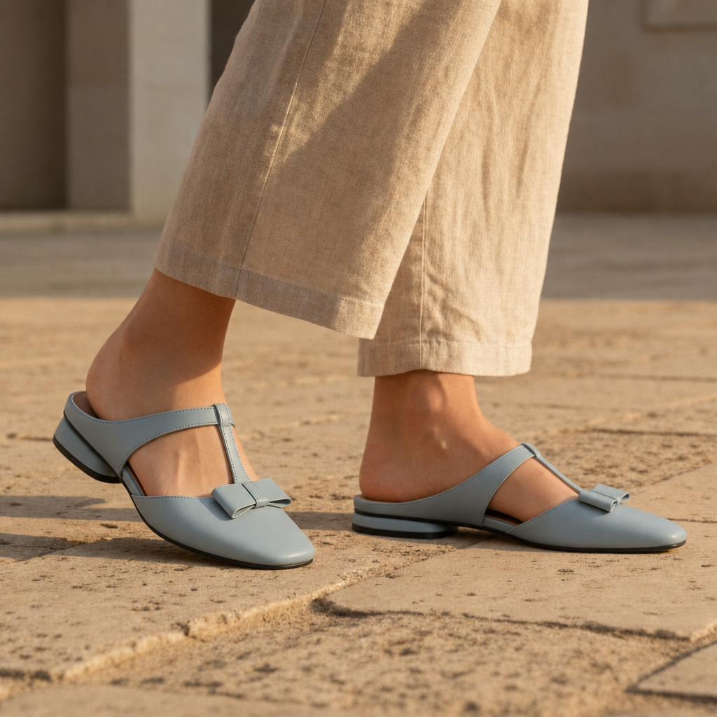 Women's T-Strap Mule Faux Leather Bow Detail – Marielle