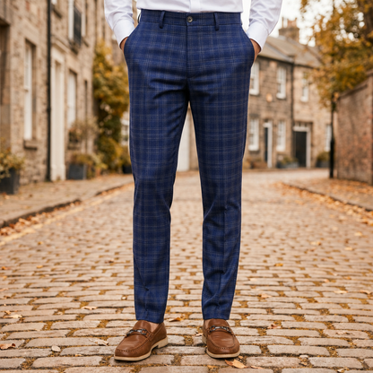 Plaid Trousers for Women Slim Tapered Cotton Blend – Marlowe