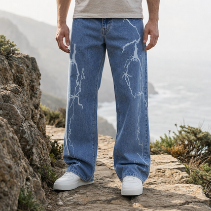 Denim Jeans with Lightning Print Relaxed Straight Leg – Arlo