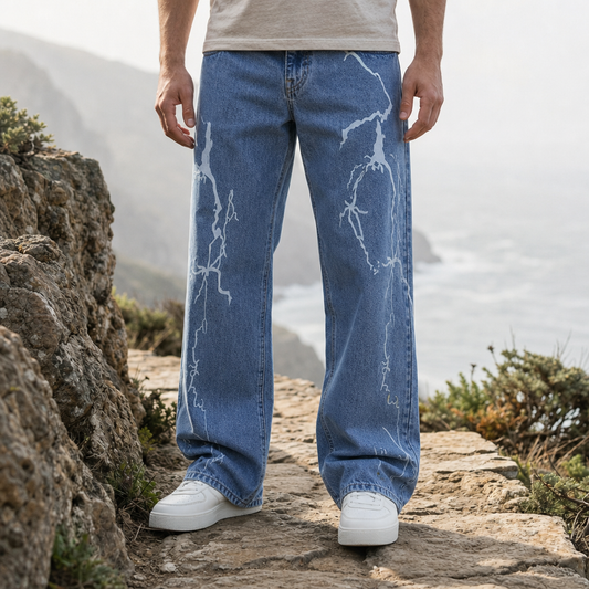 Denim Jeans with Lightning Print Relaxed Straight Leg – Arlo