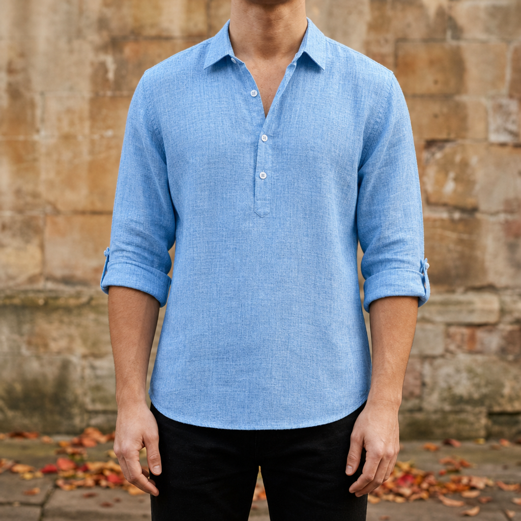 Linen Henley Shirt Relaxed Fit Lightweight Woven – Corin