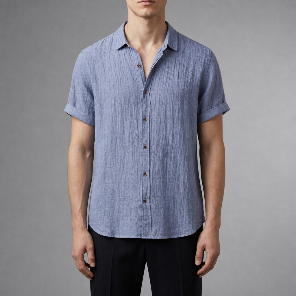 Linen Short Sleeve Shirt Breathable Blend Button Front – Elara