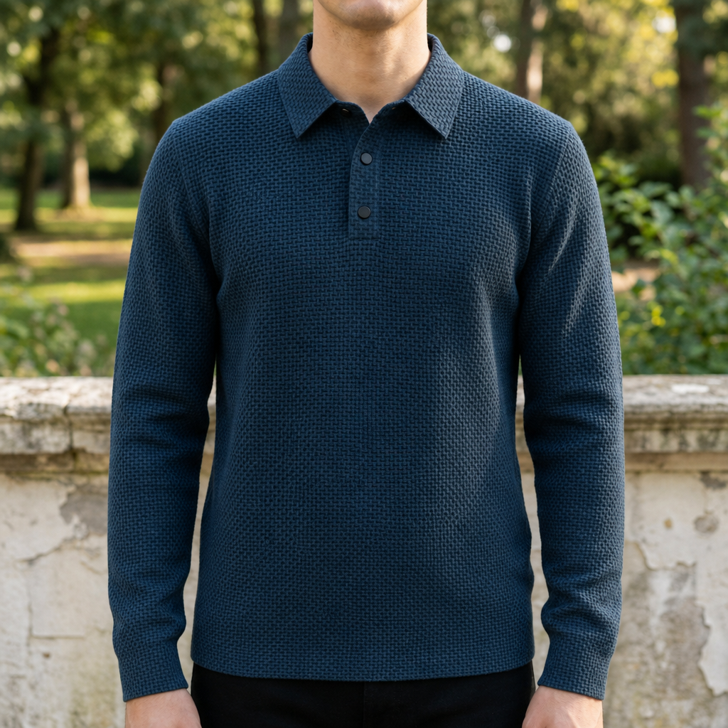 Textured Knit Polo Short Sleeve Button Front – Elara