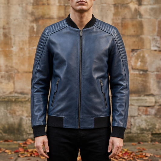 Faux Leather Shearling Lined Bomber Jacket Quilted Shoulders – Sienna