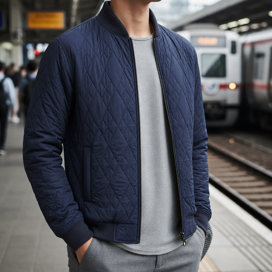 Quilted Bomber Jacket Poly Cotton Diamond Pattern – Elara
