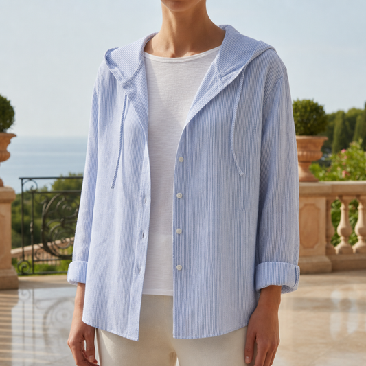 Striped Hooded Shirt Cotton Linen Button Front – Marlowe