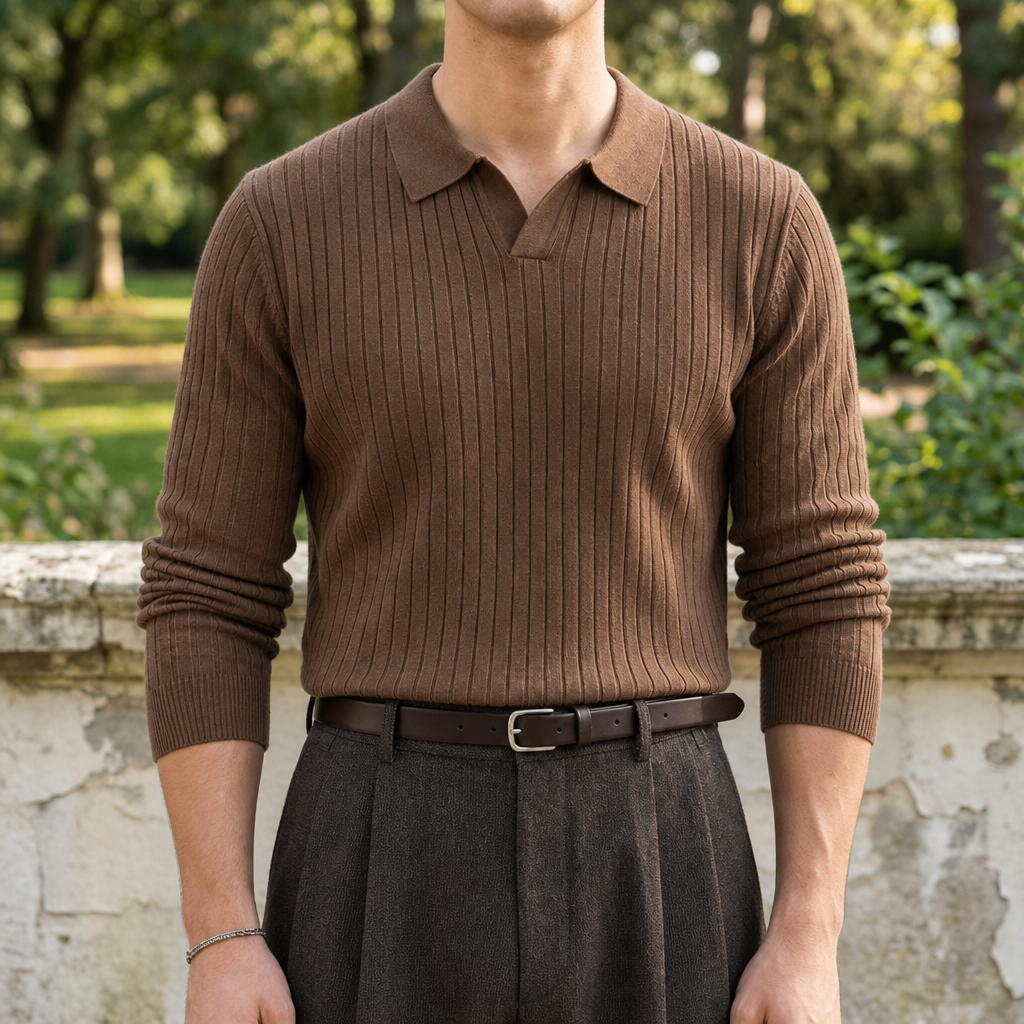 Ribbed Knit Polo Cotton Blend Stretch Fit – Marlowe
