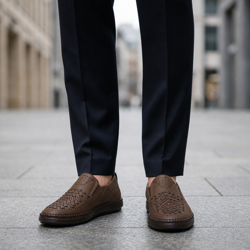 Perforated Faux Leather Loafers for Men Hand Stitched Comfort – Marlowe